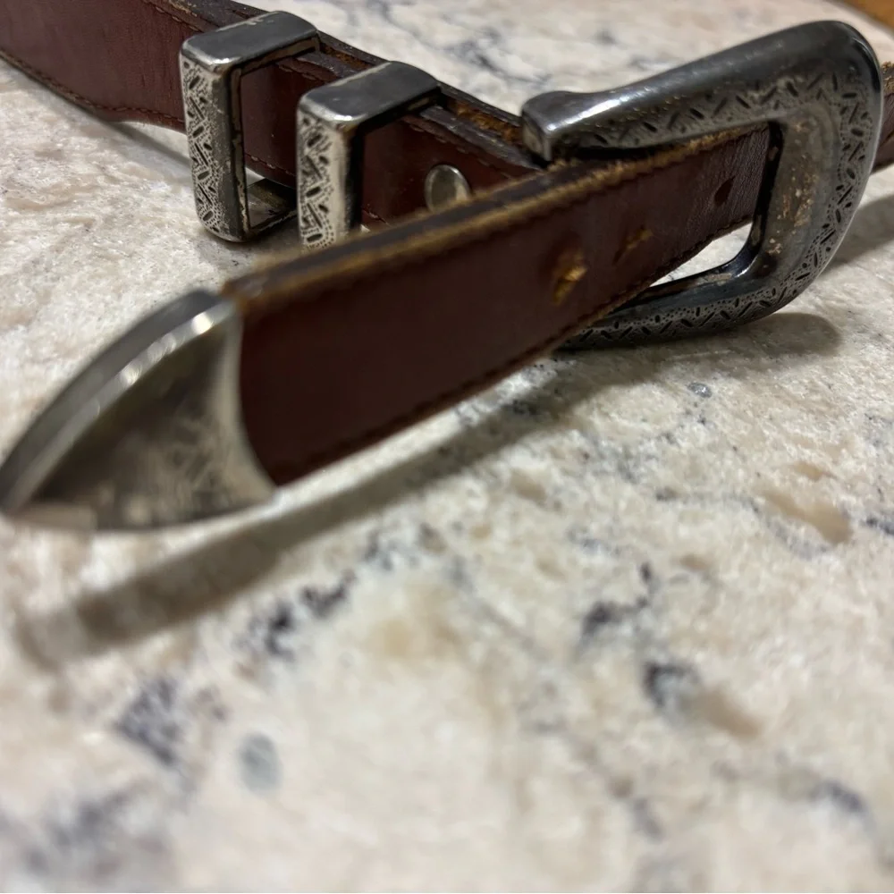 Brighton Brown Leather Western-Style Belt 30 with Silver Western Buckle - Picture 2 of 10